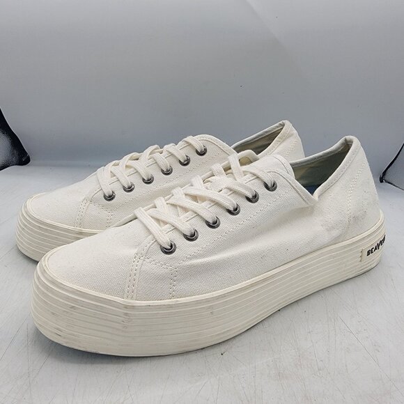 Seavees Monterey Sneaker Platform Womens 9 White Bleach Cotton Canvas Casual - Picture 4 of 13
